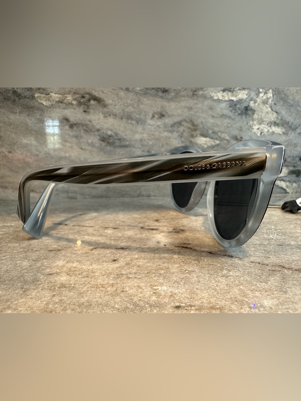Dolce & Gabbana Striped Gray Round Sunglasses